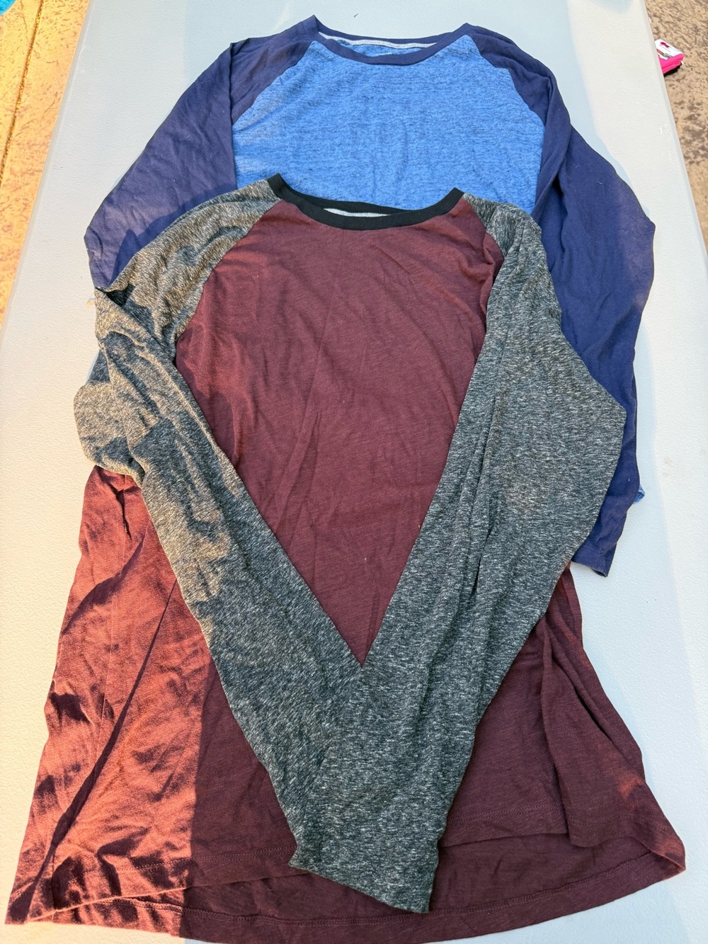 Old Navy Soft-Washed Tee – Burgundy Body with Navy and Gray Trim